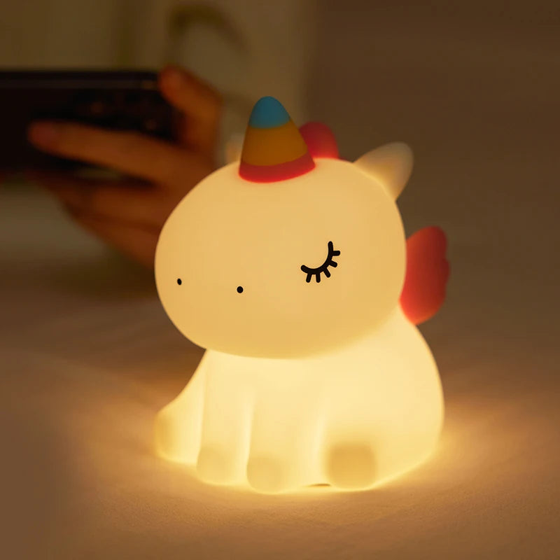 Cute Animal Giraffe Panda Silicone Night Light Timer Patting Lamp Rechargeable Night Lamp for Kids Boys Birthday Gift Room Decor Peaceful Pleasures Health and Wellness Cute Unicorn