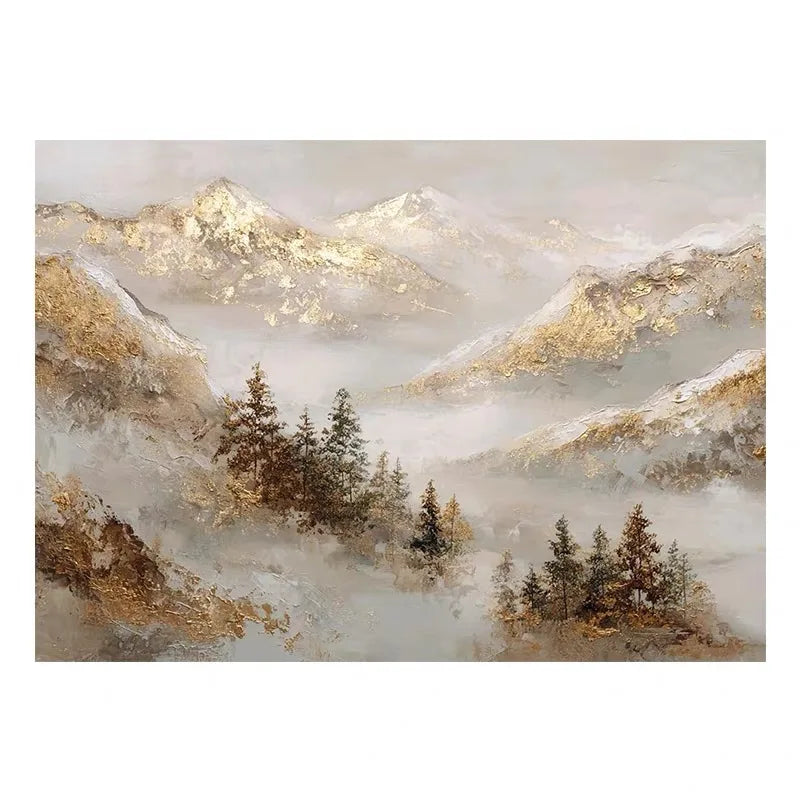 Abstract Gold Mountains Handmade Canvas Oil Painting Wall Art Canvas Oil Painting Peaceful Pleasures Health and Wellness