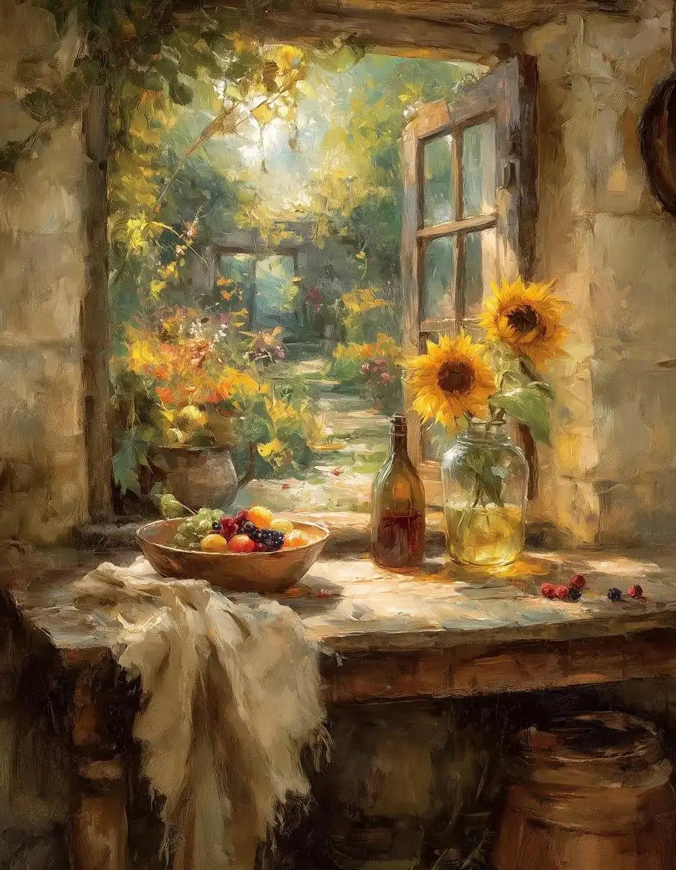 Rural Retro Garden Farm Wooden House Still Life Painting Art Poster Canvas Printing Living Room Sofa Background Wall Deco Peaceful Pleasures Health and Wellness 15 50x70cm Unframed
