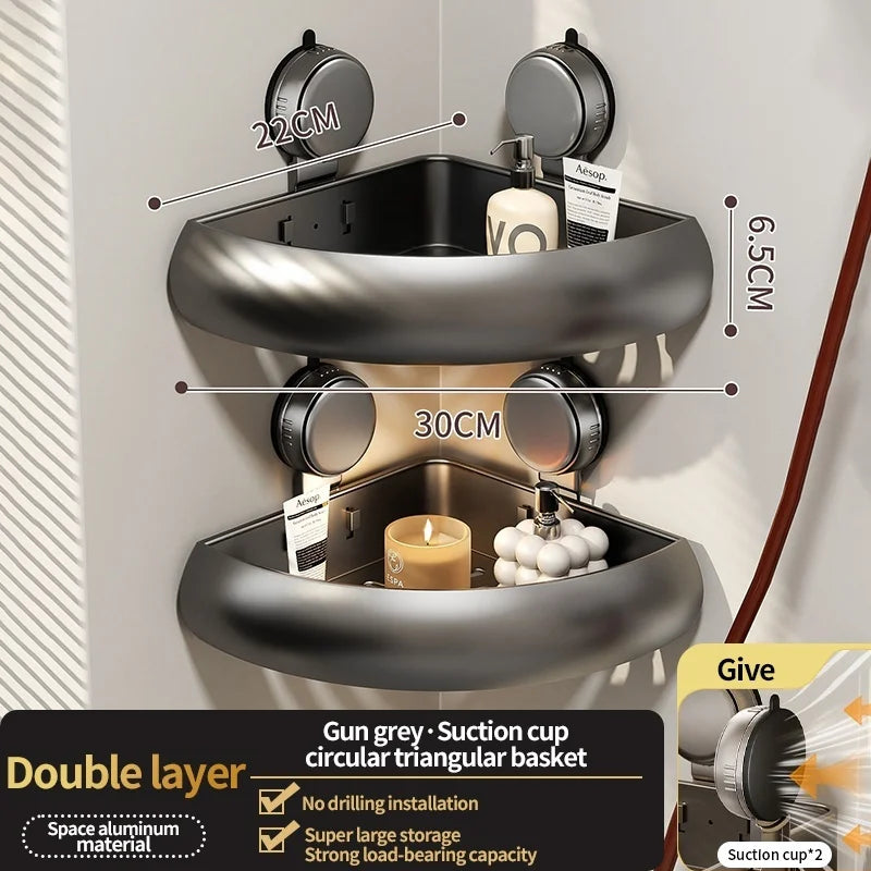 No-Drill Suction Cup Aluminum Bathroom Shelf Wall Organizer
