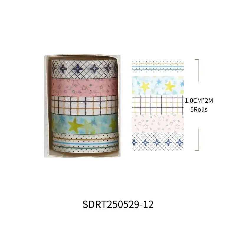 5-Pack Cherry Star Cartoon Washi Tape for Journals & Planners