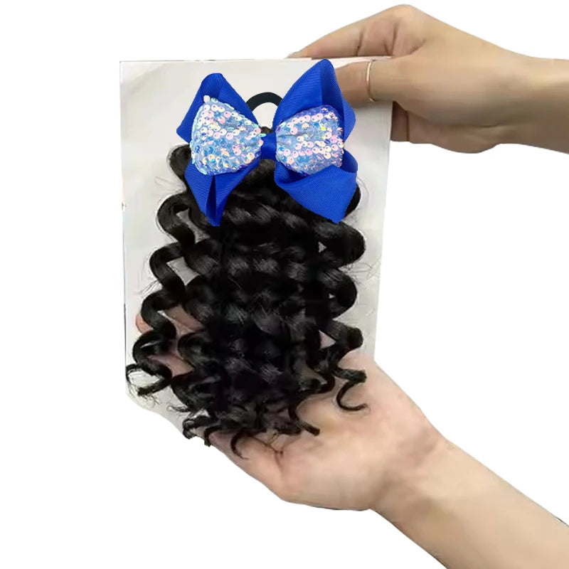 NEW 2pcs/Little Girls Ponytail Hair Extensions Kanekalon Human Hair Like Curly Wavy Private-lable Hair 10 Roots for Black Girls Peaceful Pleasures Health and Wellness DEEP BLUE