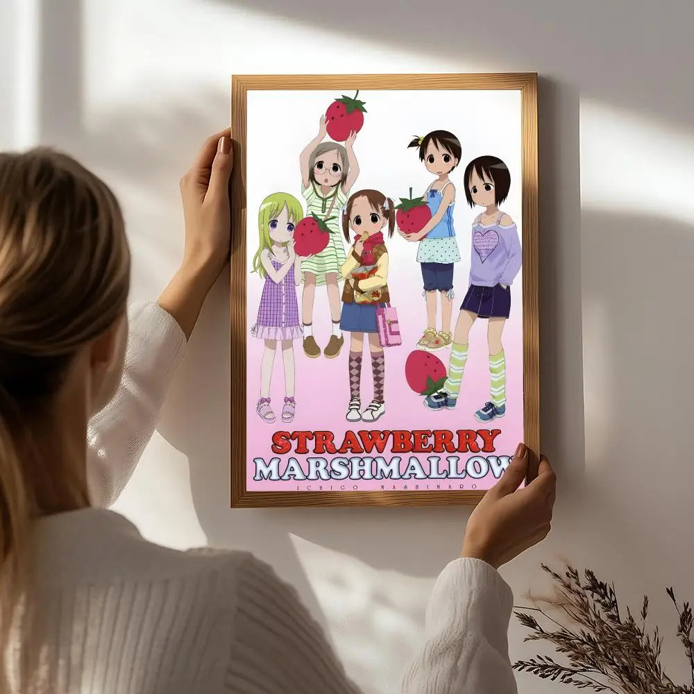 Anime S-Strawberry Marshmallow Poster HD Self Adhesive Waterproof Wall Art Ideal for Home Office Dorm Bedroom Great Gift Peaceful Pleasures Health and Wellness White1 15X20cmNoframe
