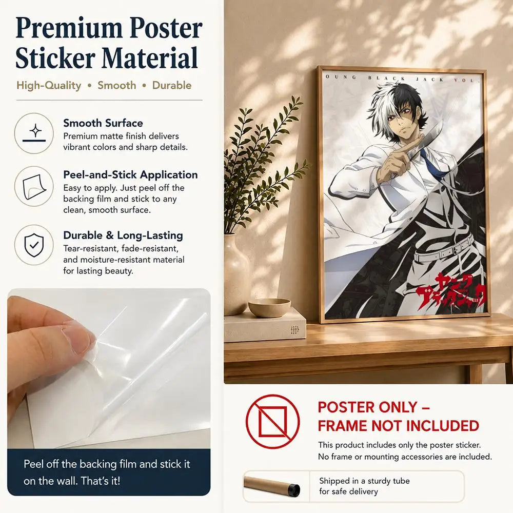 Black Jack Anime Poster – HD Self-Adhesive Waterproof Wall Art Anime Wall Poster Peaceful Pleasures Health and Wellness