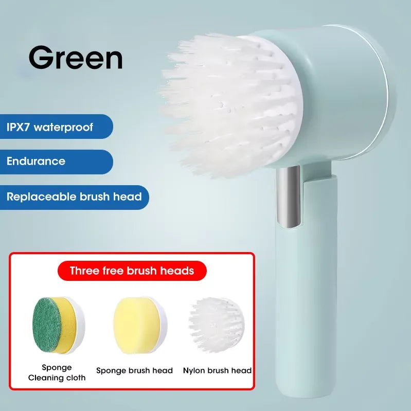 5-in-1 Electric Spin Scrubber Brush for Bathroom Tile Bathtub Sink, Power Scrubber with 5 Replaceable Brush Heads Peaceful Pleasures Health and Wellness E300 Green