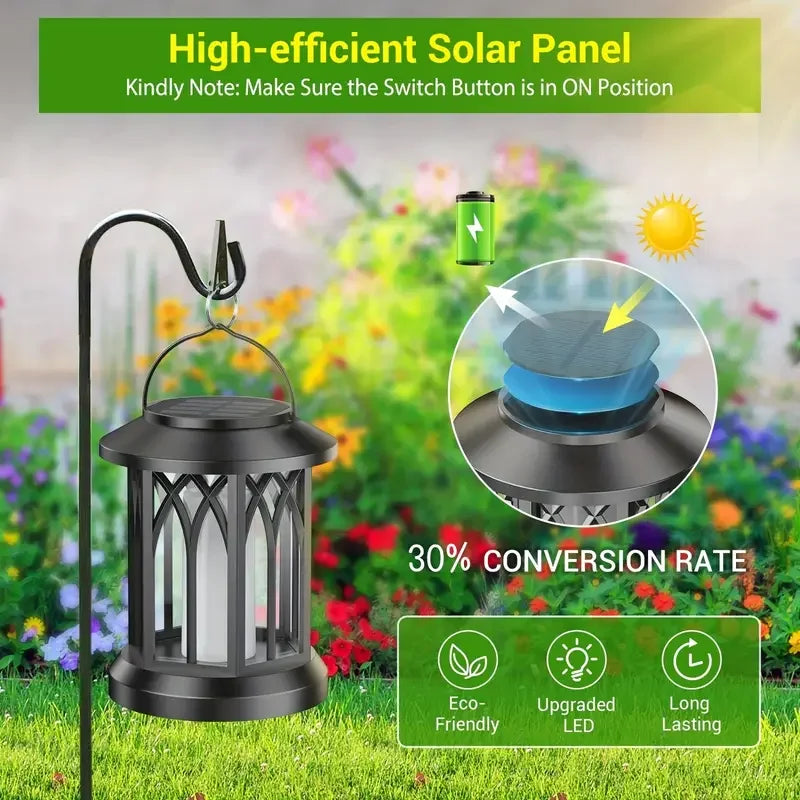 Solar Flickering Flame LED Lantern | Outdoor Hanging Garden Light