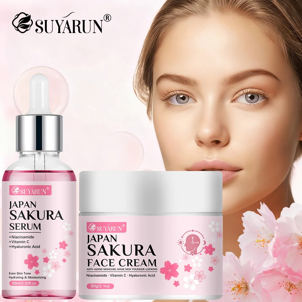 SUYARUN Cherry Blossom Skincare Set - Moisturizing Cream & Serum, Gentle Fragrant Formula, Perfect Travel Gift. Peaceful Pleasures Health and Wellness