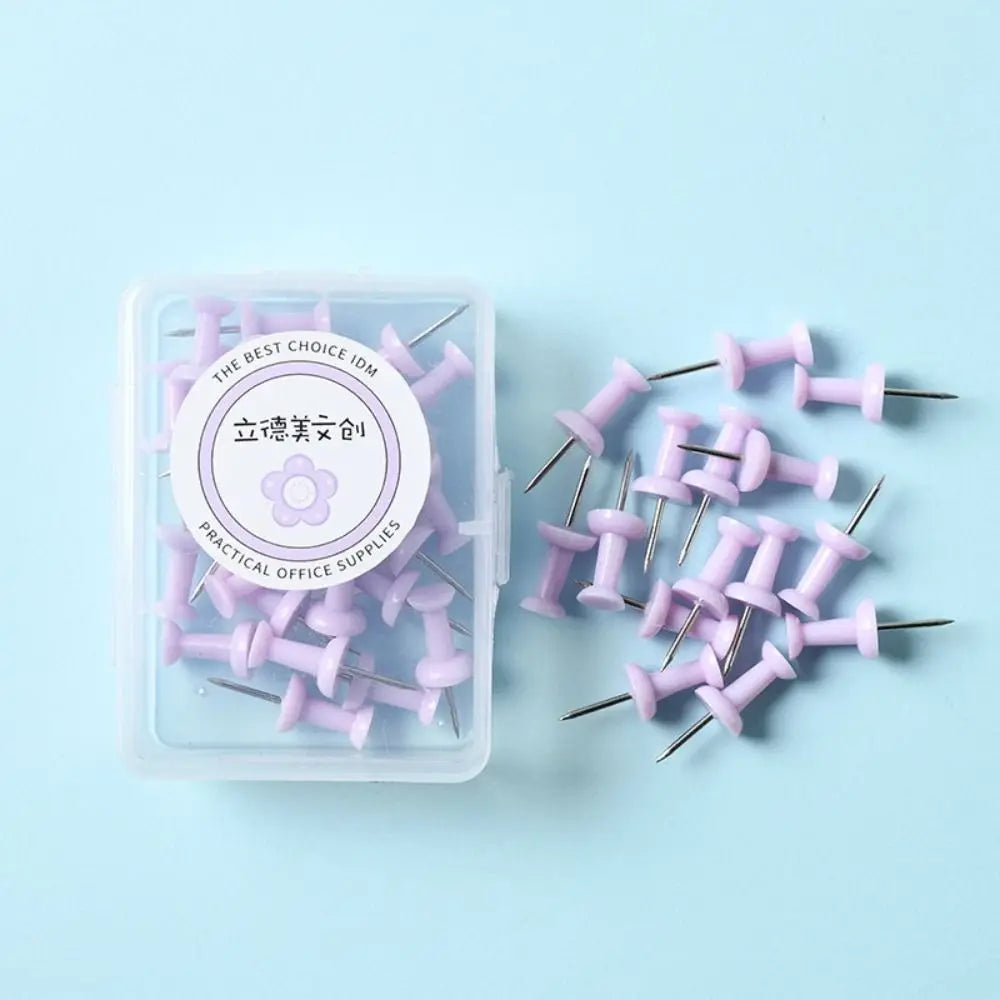 Portable Macaron Color Pushpin Thumbtac Fixing Pin Plastic Board Push Pin Small Fresh Thumb Tacks School Peaceful Pleasures Health and Wellness Purple-S-40pcs-box