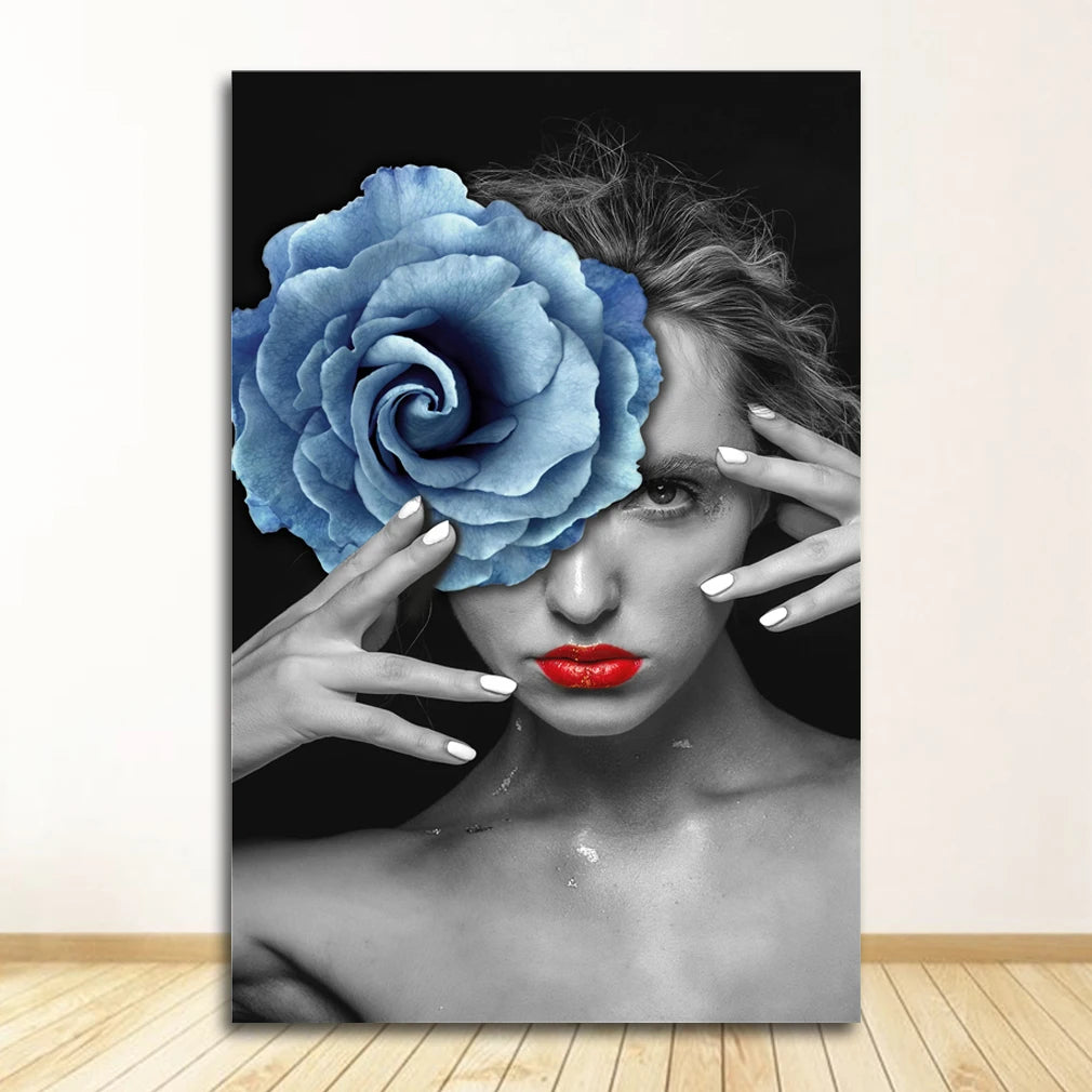 Nordic Floral Woman Canvas Wall Art | Scandinavian Abstract Print