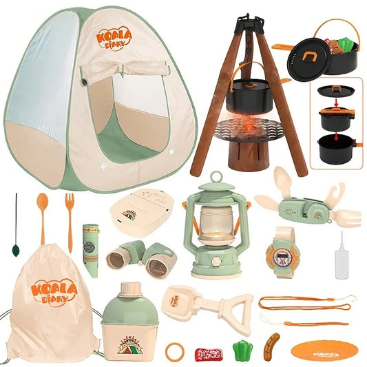 Kids Camping Explorer Set – Tent, Campfire & Binoculars Toy Kids Pretend Play Set Peaceful Pleasures Health and Wellness