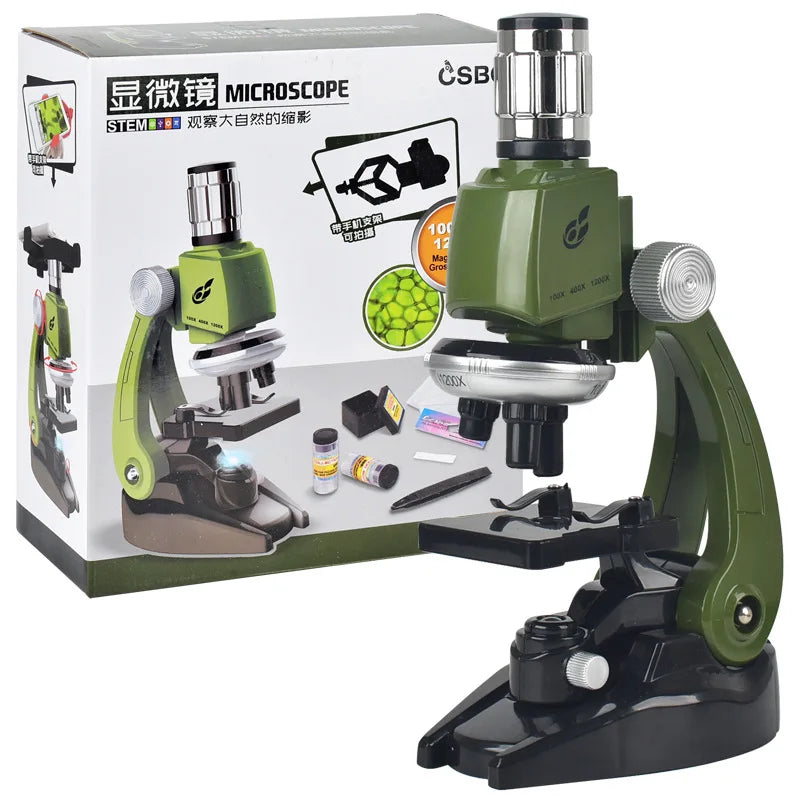 Children Microscope Biology Lab Led School Science Experiment Kit Education Scientific Toys Gifts for Kids Scientist Peaceful Pleasures Health and Wellness C2206