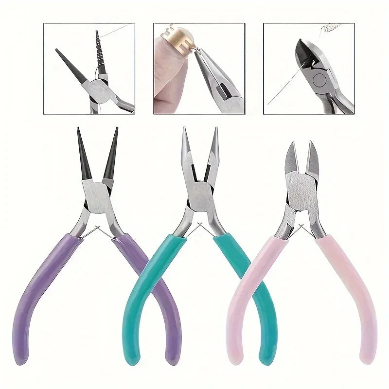 3-piece Jewelry Making Pliers Needle Tip Chain Round Wire Cutting