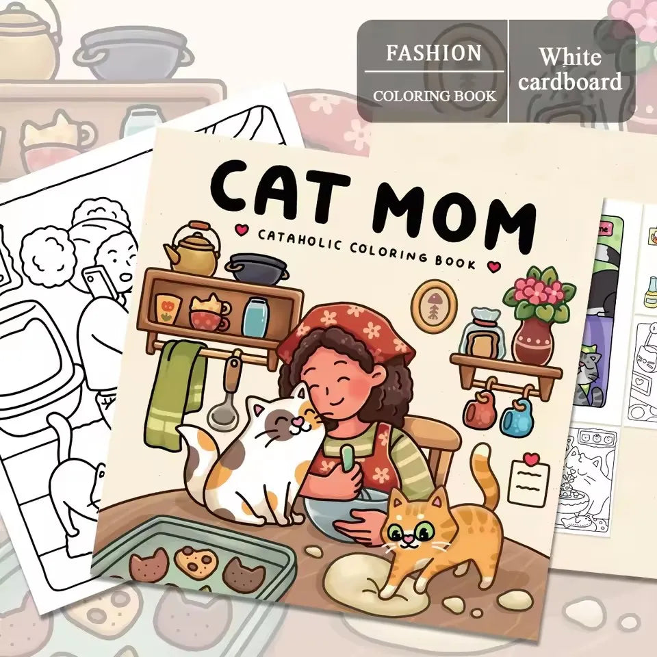 CAT MOM Coloring Book Adults Featuring Cute Cozy Daily Activities