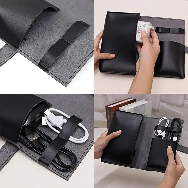 PU Leather Multi-Compartment Travel Organizer for Cables & Chargers Travel Organizer Case Peaceful Pleasures Health and Wellness