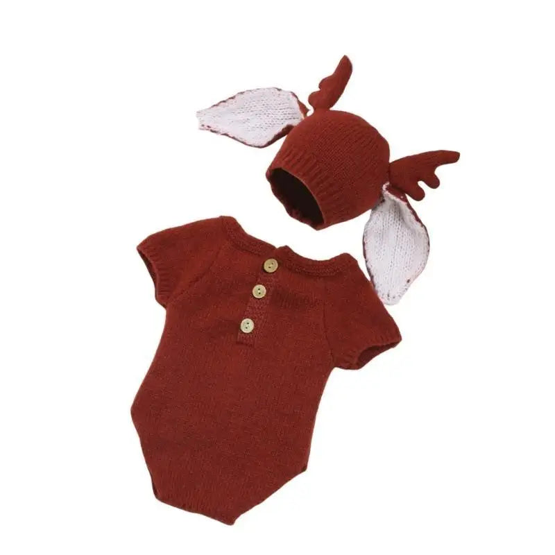 Newborn Baby Antler Hat & Romper Photography Costume Set
