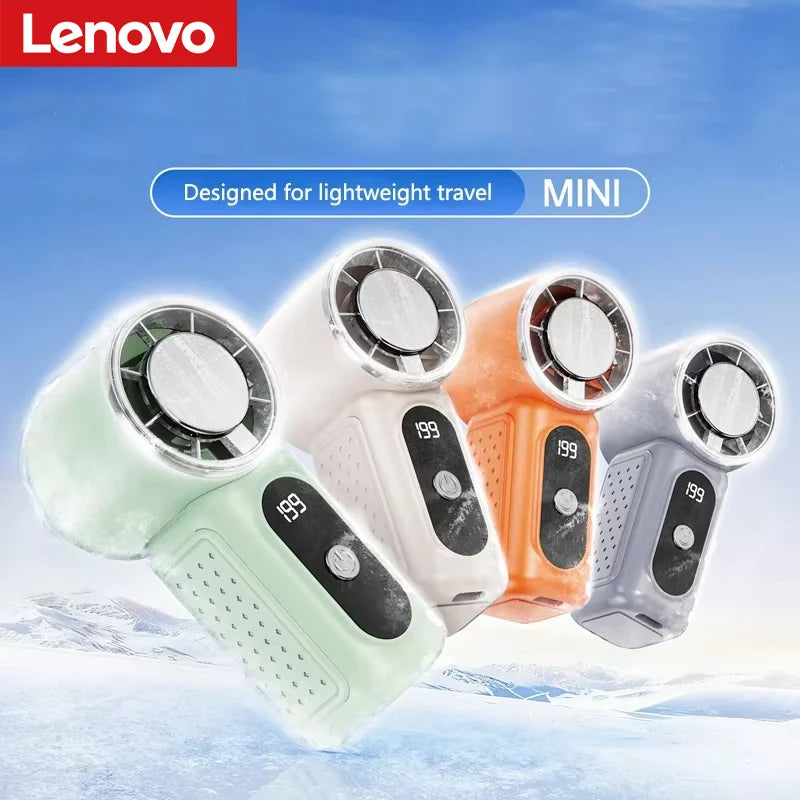 Lenovo Turbo Fan Bladeless Handheld Mini High Speed Fan USB Rechargeable Strong Wind Cooling Fan Ice Compress for Travel Office Peaceful Pleasures Health and Wellness