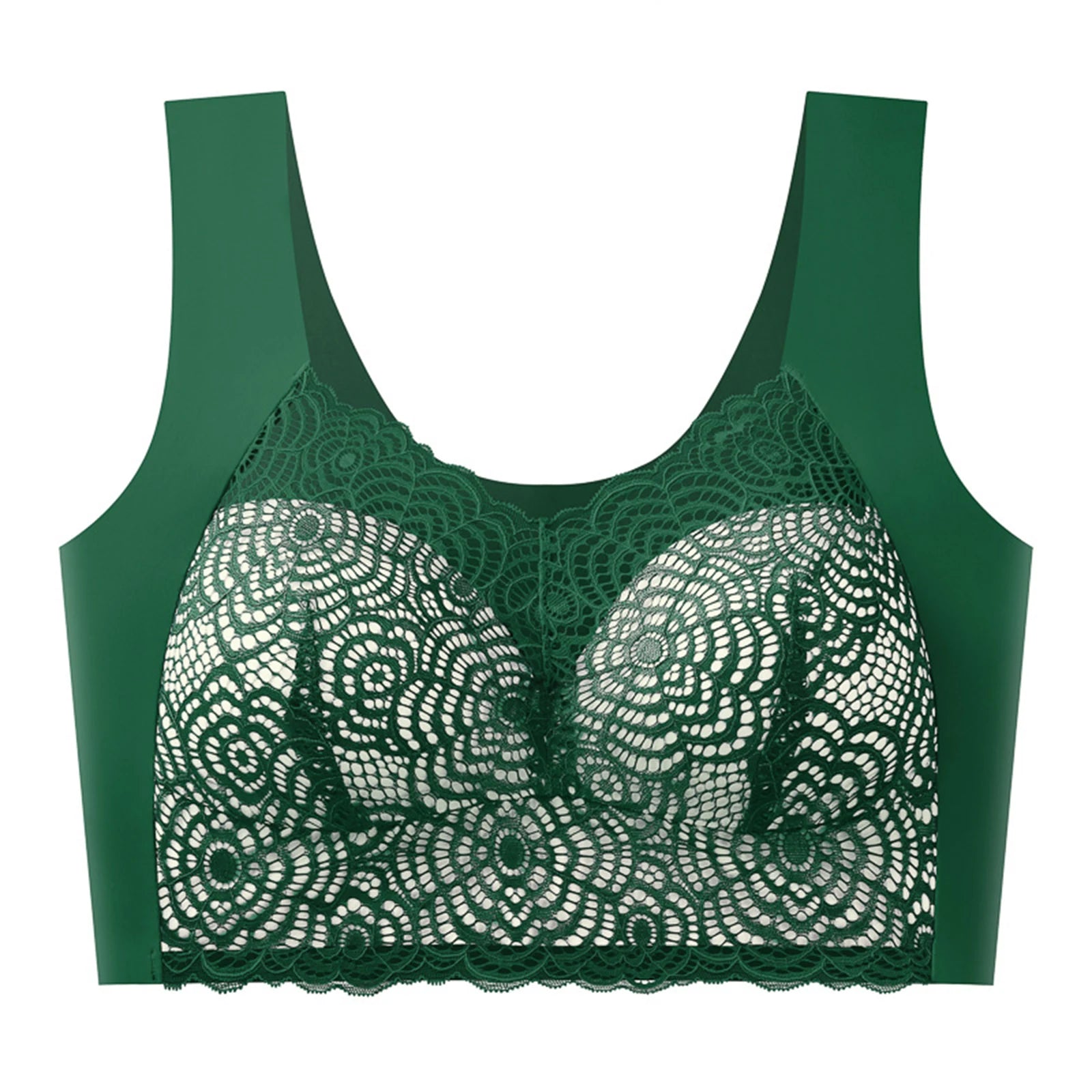 Sexy Bra Thin Lace Wireless Bra No Underwire Anti Shake Side Breast Reduction Seamless Underwear for Women Chinese Brand Peaceful Pleasures Health and Wellness Dark Green 44