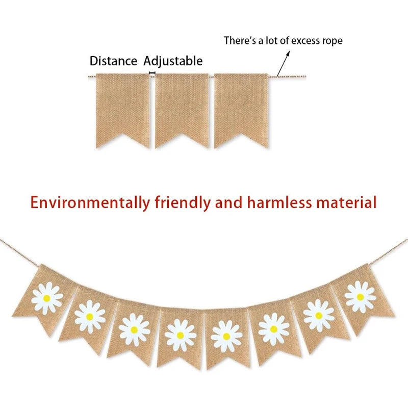 Jute Burlap Daisy Banner Rustic Garland | Spring Summer Decor