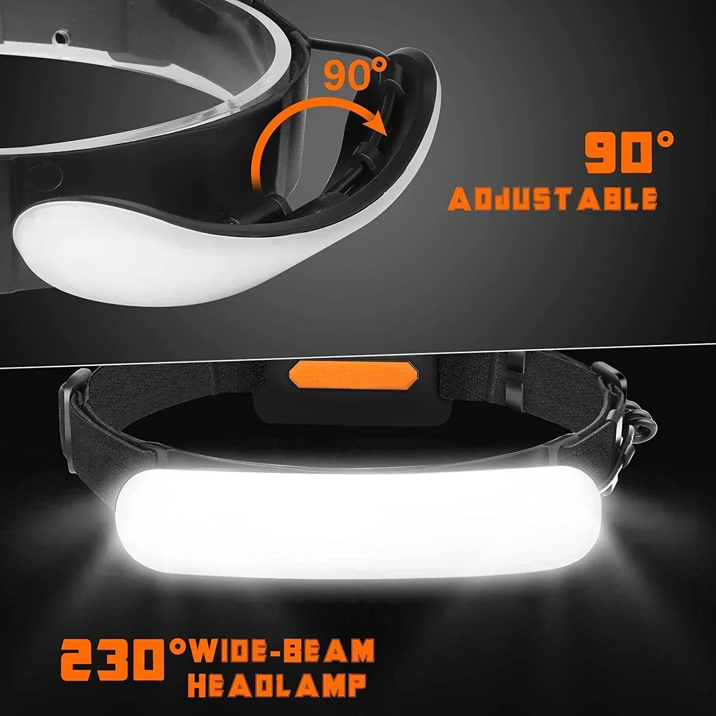 KDULIT COB LED Headlamp 7500mAh Rechargeable Wide Beam Torch