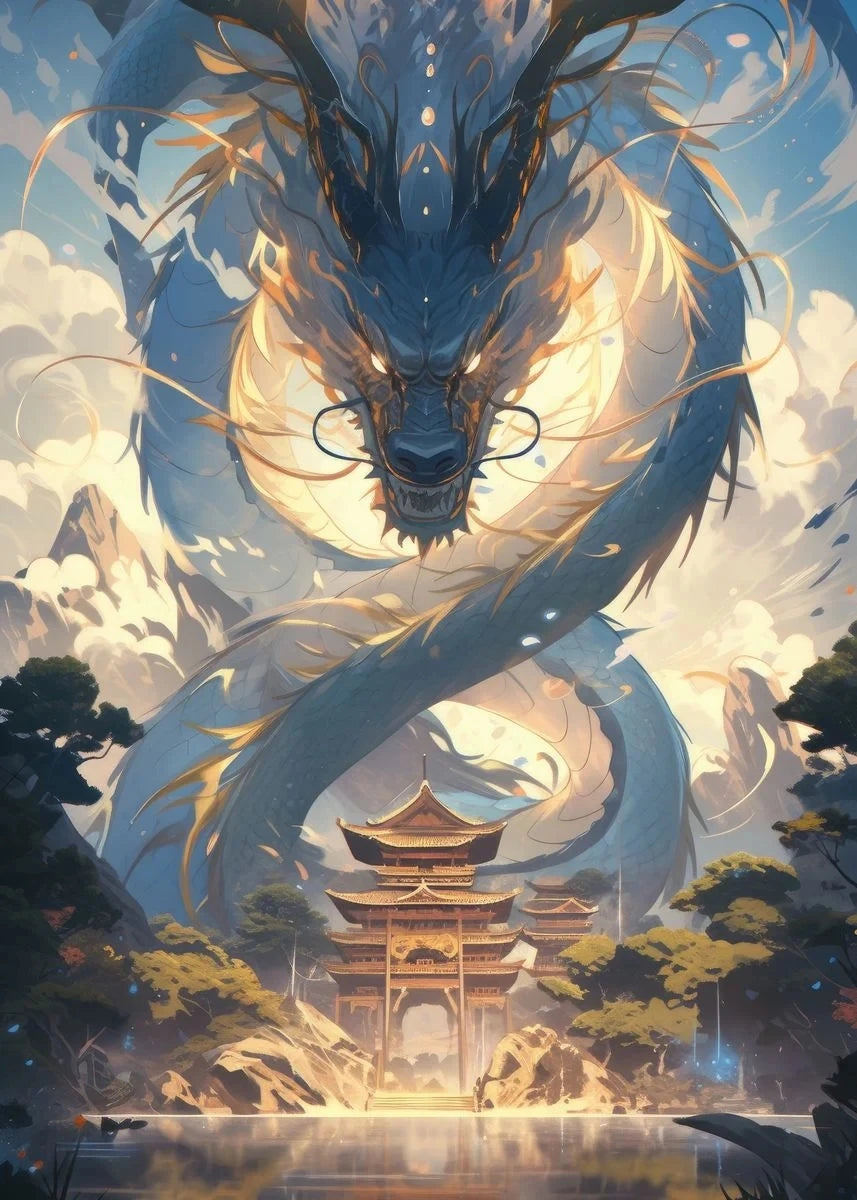 Black Dragon Canvas Wall Art | Oriental Fantasy Dragon Poster