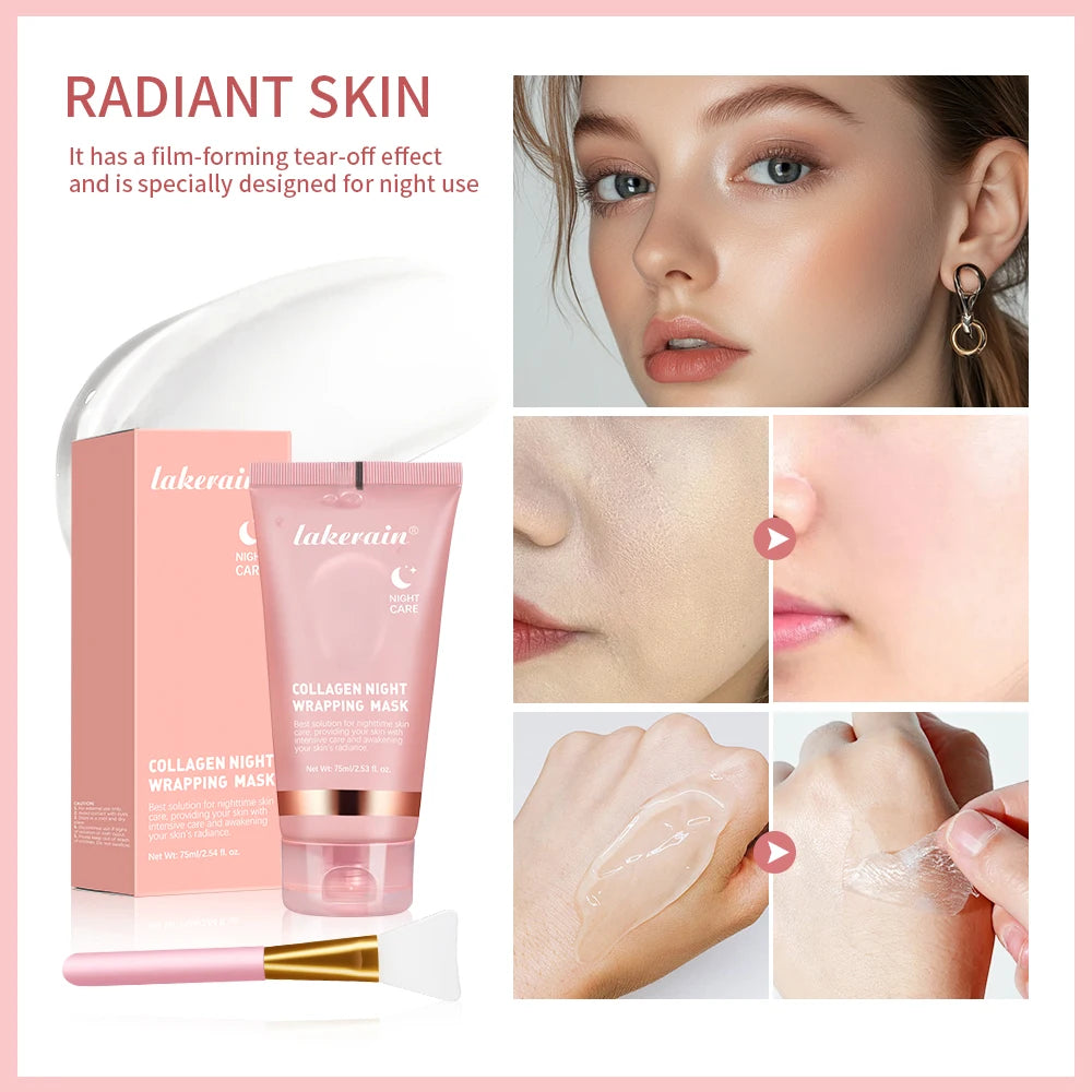 Collagen Wrapping Mask And Brush Set Rejuvenation Moisturize Brightening Korean Face Mask Make Glowy Skin Elasticity Facial Mask Peaceful Pleasures Health and Wellness