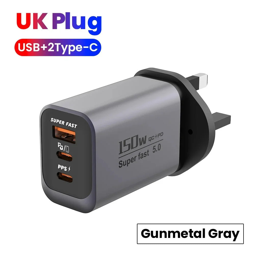 150W Fast Charger 3-Port USB-C PD3.0 QC3.0 Wall Adapter