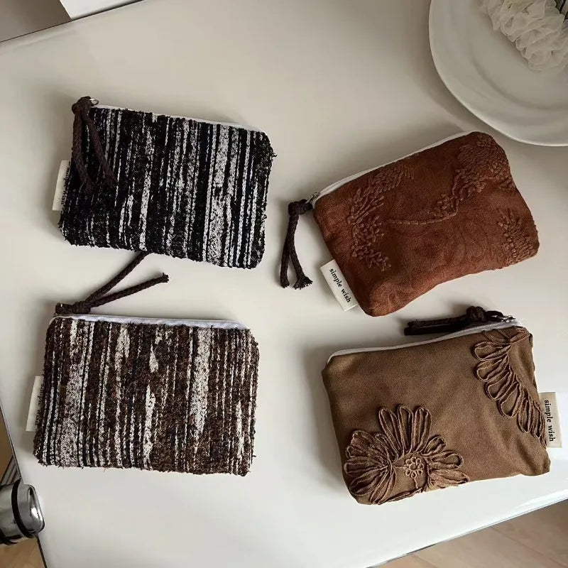 New Autumn Winter Retro Literary Coin Purse Mini Small Card Bags Headphone Air Cushion Storage Bag for Women Daily Portable Use Peaceful Pleasures Health and Wellness