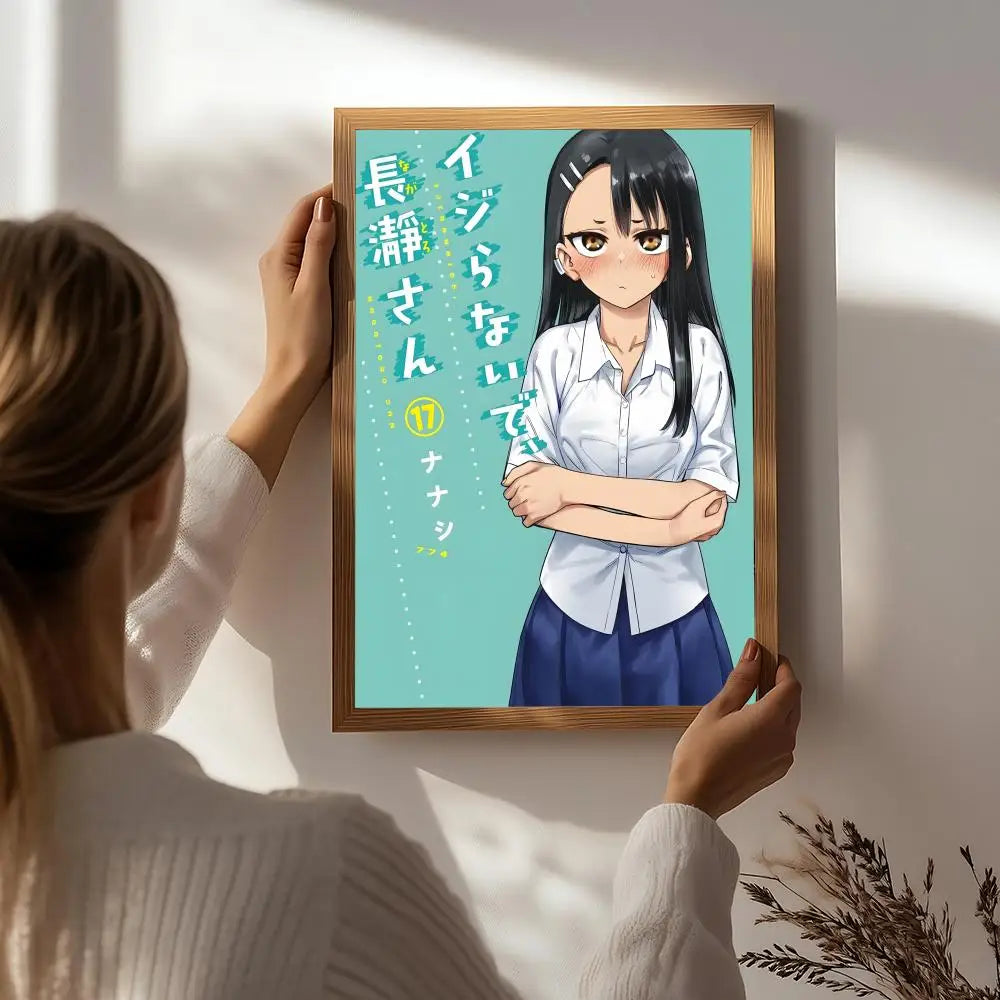 Anime Don't Toy with Me, Miss Nagatoro Poster HD Self Adhesive Waterproof Wall Art Ideal for Home Office Dorm Bedroom Great Gift Peaceful Pleasures Health and Wellness White2 15X20cmNoframe