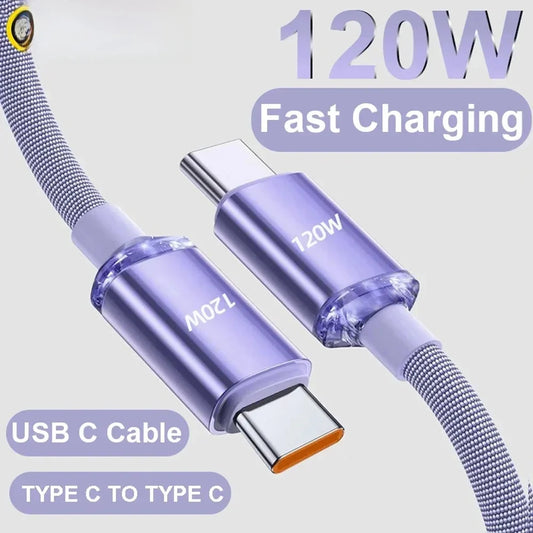 120W USB-C to USB-C Fast Charging Braided Cable | 6A PD USB-C Charging Cable Peaceful Pleasures Health and Wellness