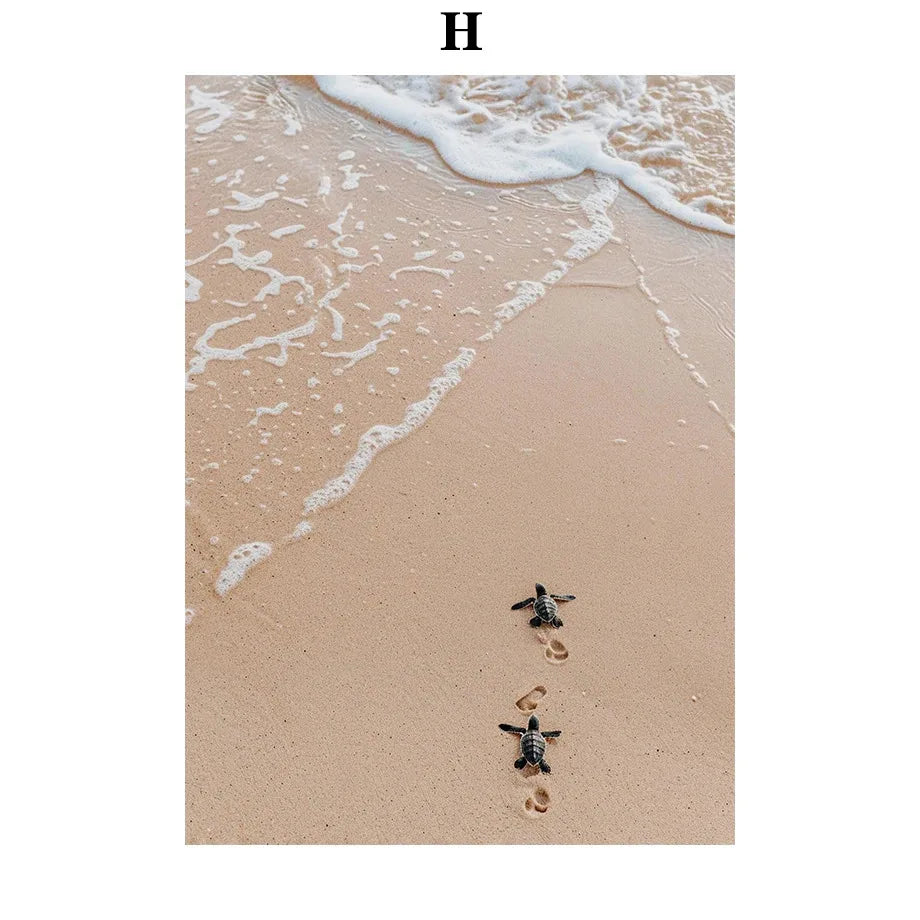 Beach Turtle Ocean Waves Palm Beach Landscape Poster Print Canvas Painting Nordic Wall Art Pictures Living Room Home Decor Peaceful Pleasures Health and Wellness H 30x40cm Unframed