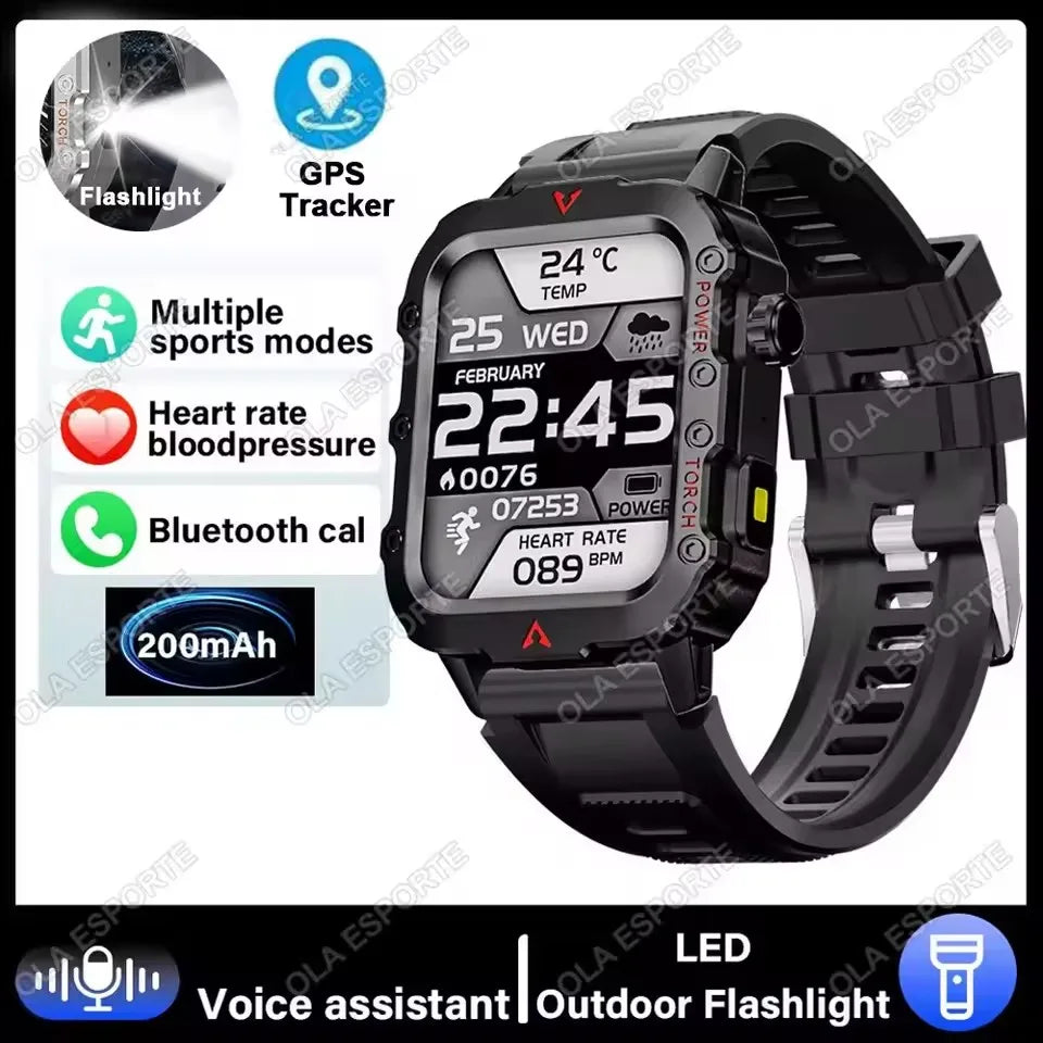 2026 Outdoors Durable Men Sports Smart Watch 1400mAh Battery LED Flashlight Waterproof Bluetooth Call Military Smartwatchs HW12 Peaceful Pleasures Health and Wellness 1.44 Black Smartwatch