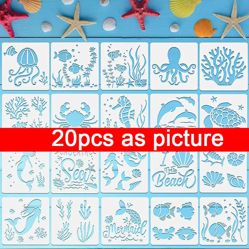 Reusable Sea Ocean Creatures Painting Stencils Kids Drawing Boards