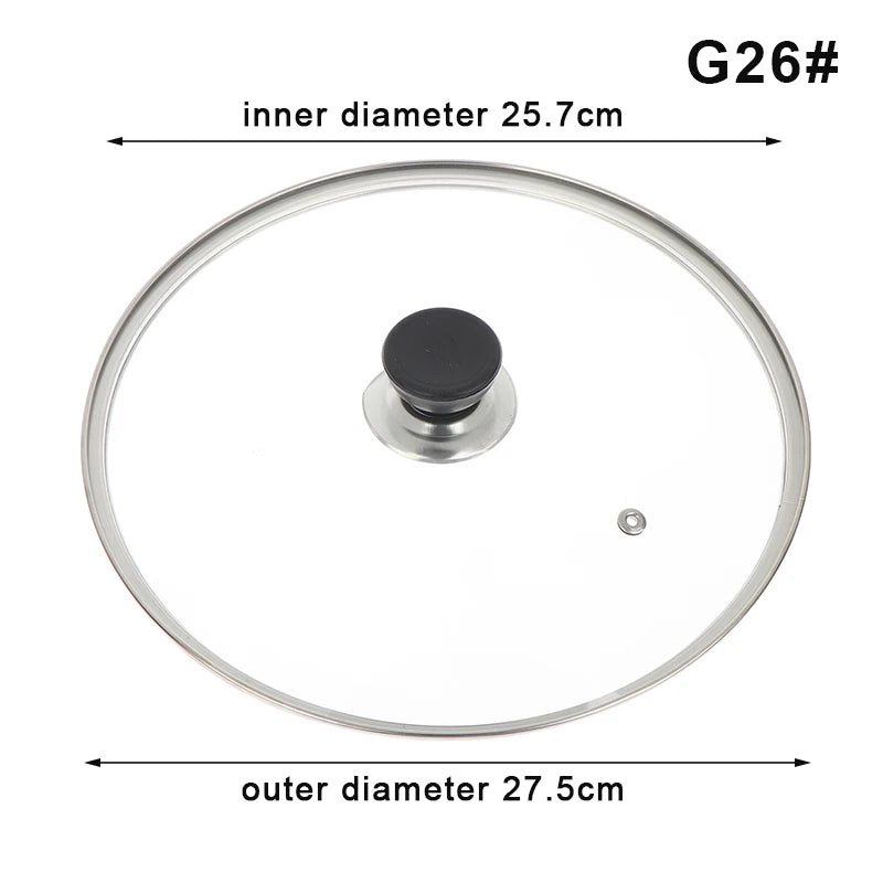Multi-specification Pot Cover Tempered Glass Pot Lid Stainless Steel Rimmed Pan Lid Spill Shatter-Proof Round Glass Cover Peaceful Pleasures Health and Wellness G26