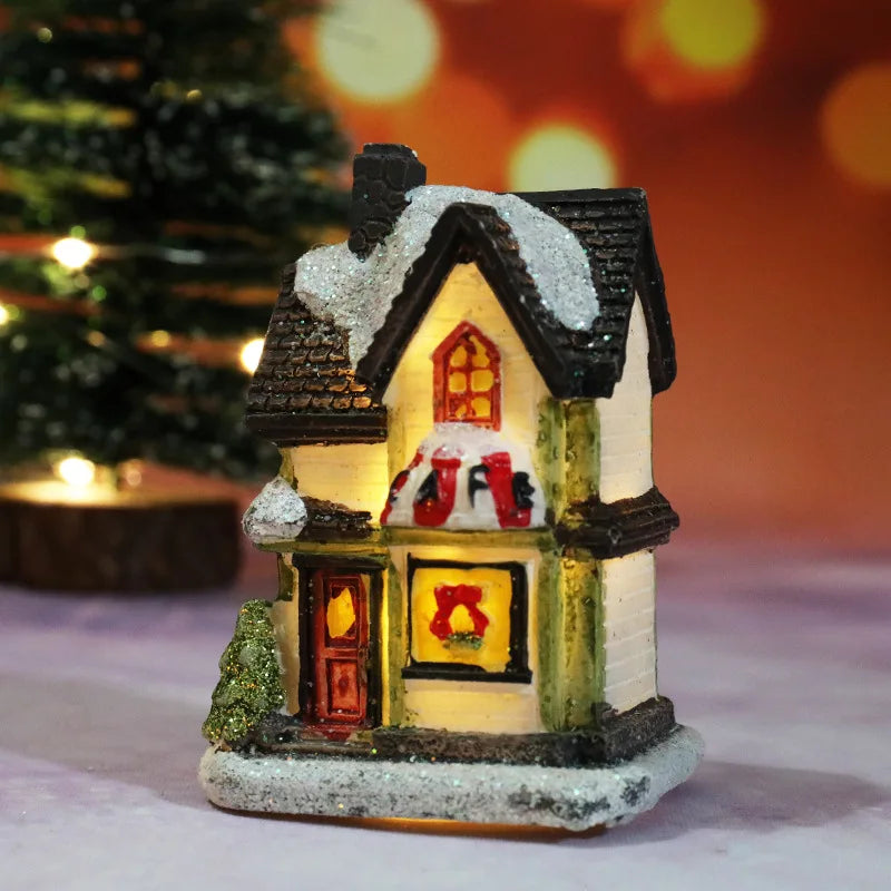 Christmas Led Light House Christmas Tree Ornaments LED Resin Small Village House Xmas Glow Decor Gift Happy New Year Decors DC05 Peaceful Pleasures Health and Wellness E