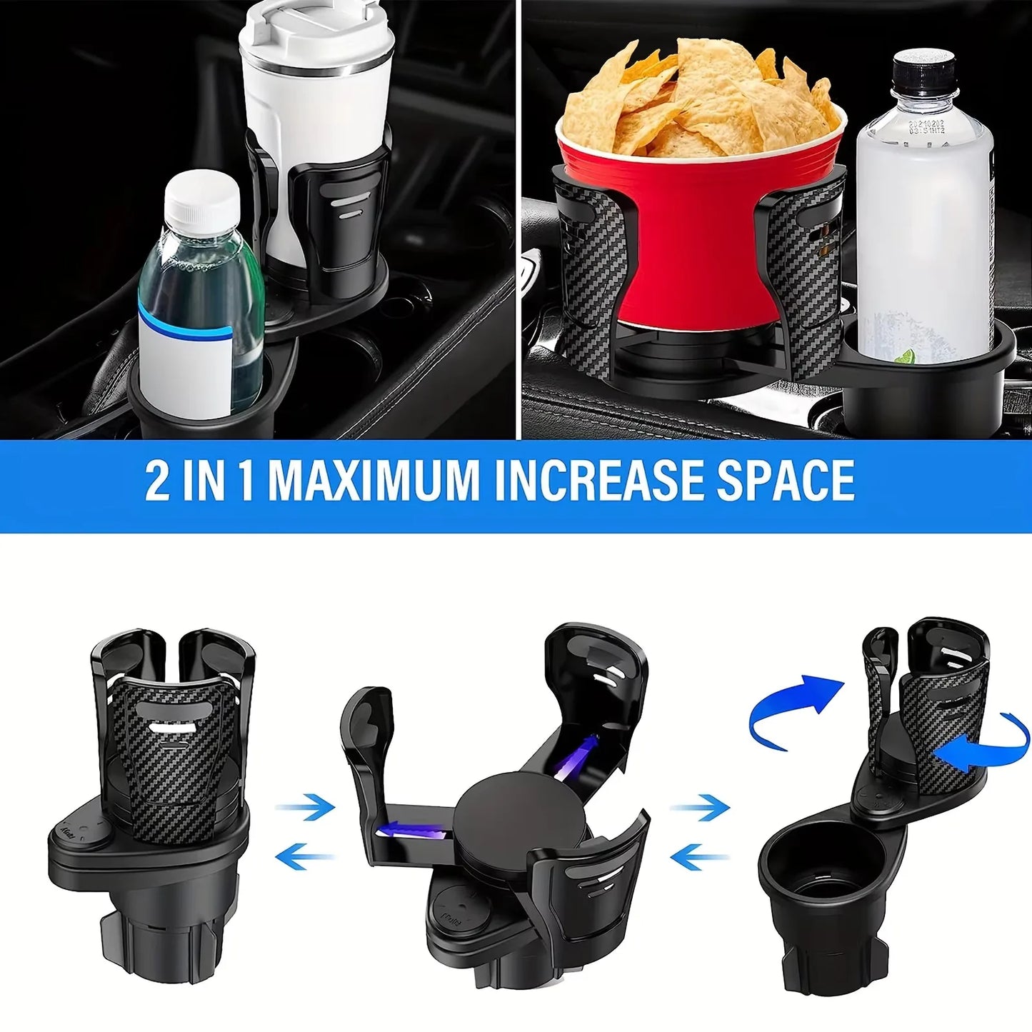 Rotating Double Layer Car Cup Holder Console Storage Organizer