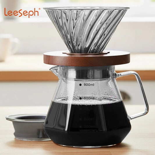 Leeseph Pour Over Coffee Maker with Walnut Handle & Glass Lid, 13.5/20 OZ Glass Coffee Pot for Home Café Restaurant Camping Peaceful Pleasures Health and Wellness