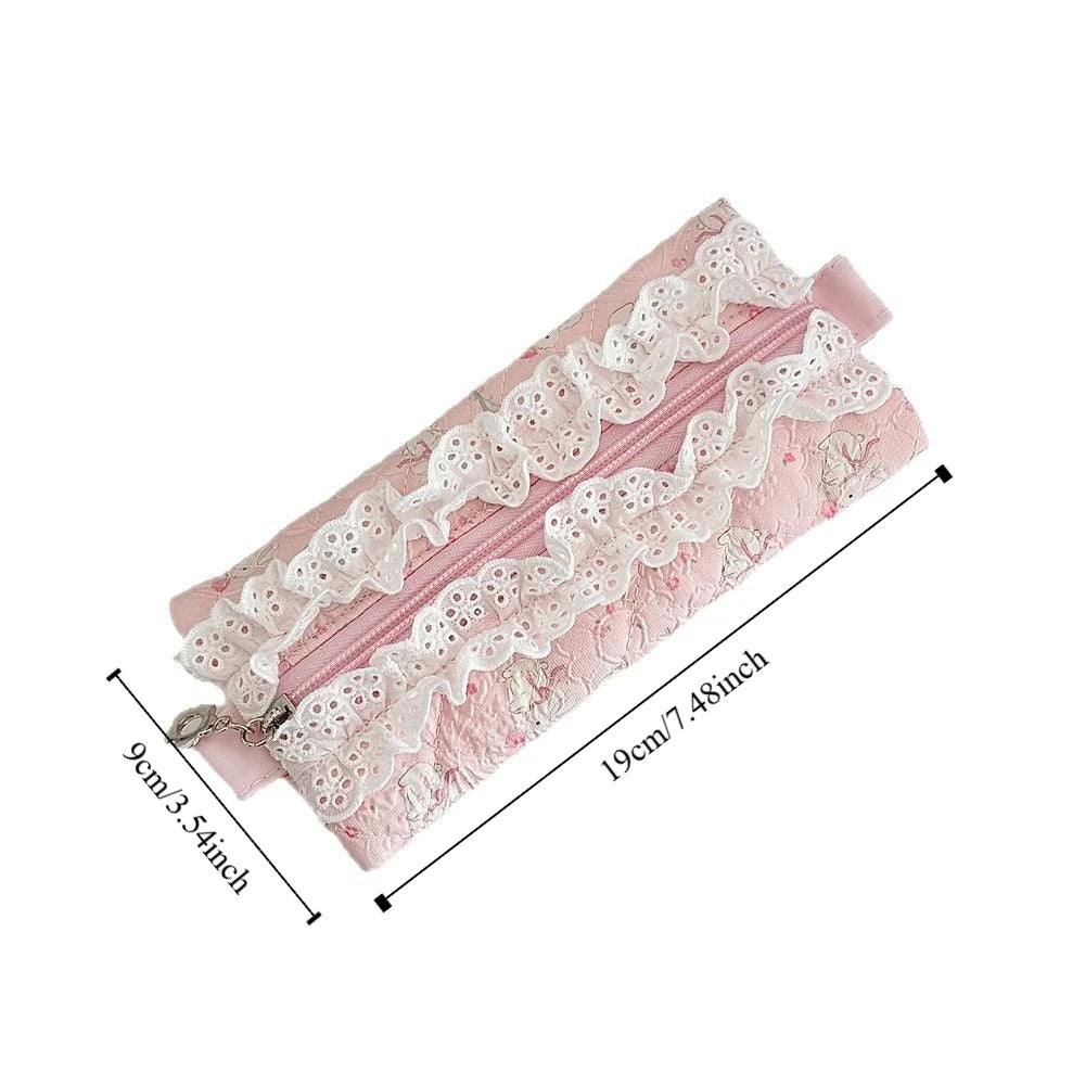 Fresh Lace Pencil Pouch Large Capacity Cosmetic Bag Flower Pattern Pen Case Makeup Bag Cartoon Stationery Storage Bag Peaceful Pleasures Health and Wellness