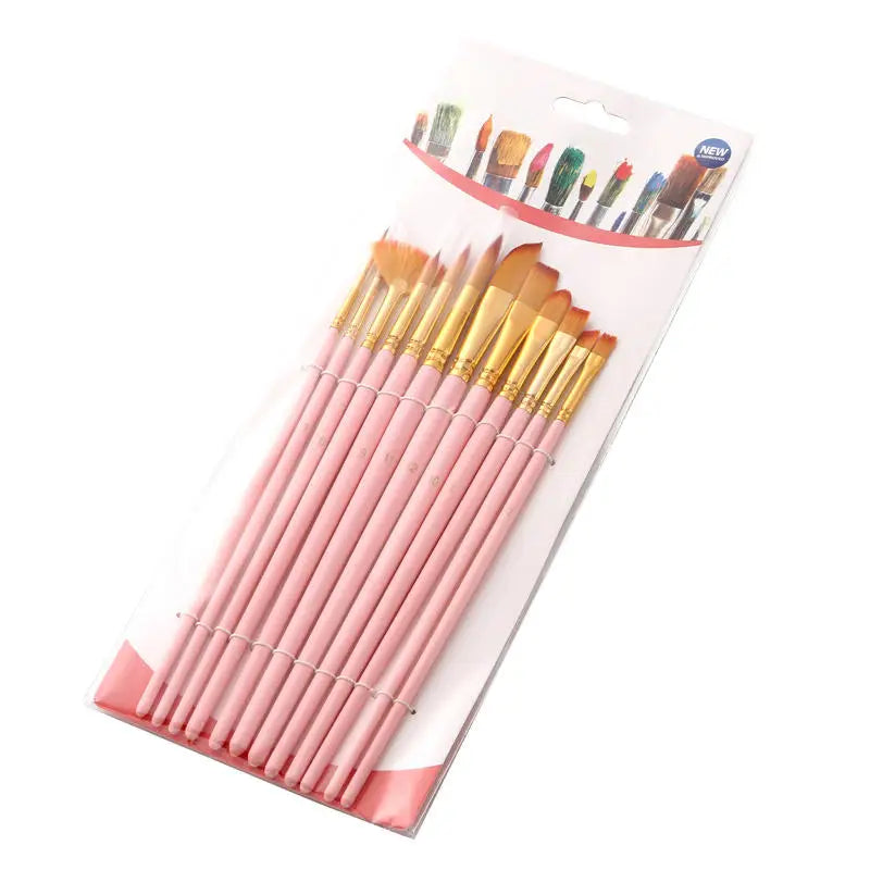 Portable 12 Pcs Painting Brush Set Multipurpose for Canvas Glass Ceramic Durable Bamboo Handle with Pouch Travel Art Supplies Peaceful Pleasures Health and Wellness