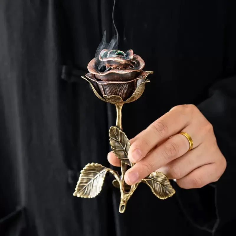 Antique Rose Incense Burner | Vintage Metal Aromatherapy Diffuser Incense Burner Peaceful Pleasures Health and Wellness