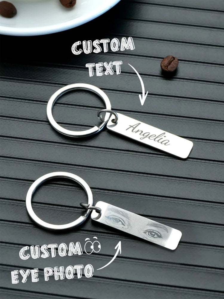 Custom Eyes Keychain Personalized Photo Text Keyring for Couples Birthday Anniversary Christmas Gift for Men Women Friends Peaceful Pleasures Health and Wellness Multicolor Rose Gold