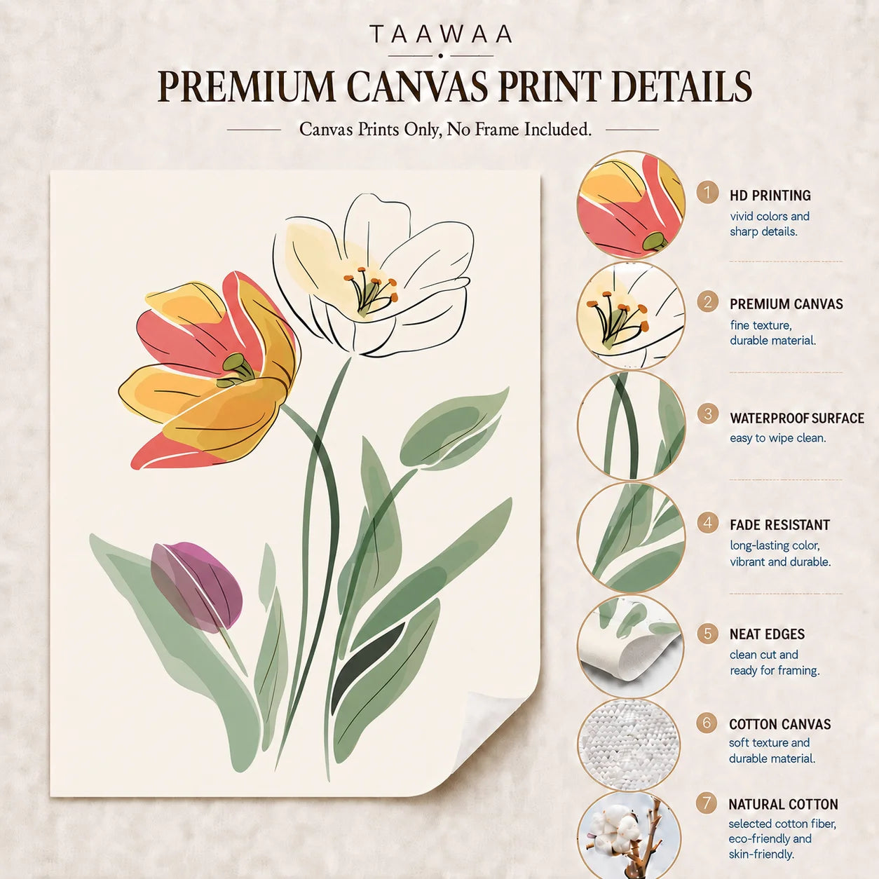 Nordic Tulip Canvas Wall Art | Minimalist Flower Poster Print Canvas Wall Art Peaceful Pleasures Health and Wellness