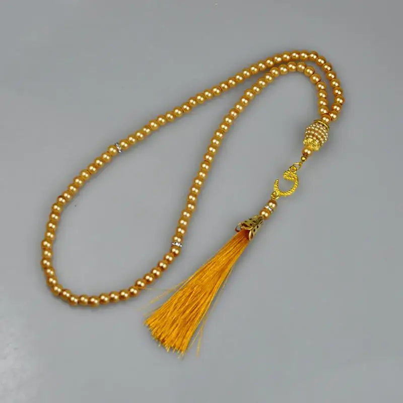 Islamic Prayer Beads 99Pcs 6MM Glass Pearls Rosary Necklace with Tassel for Muslim Spiritual Practice and Gifts Peaceful Pleasures Health and Wellness Brown