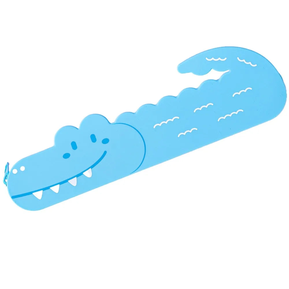 Multifunctional Crocodile Shape Pencil Case Large Capacity Cartoon Pen Pouch Silicone Waterproof Stationery Box Gift Peaceful Pleasures Health and Wellness Blue