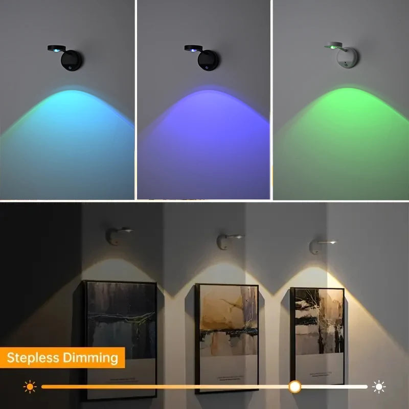 USB Rechargeable Intelligent Human Sensing Wireless Wall Light Dimmable Led Spotlight for Lighting Paintings Pictures RGB Peaceful Pleasures Health and Wellness