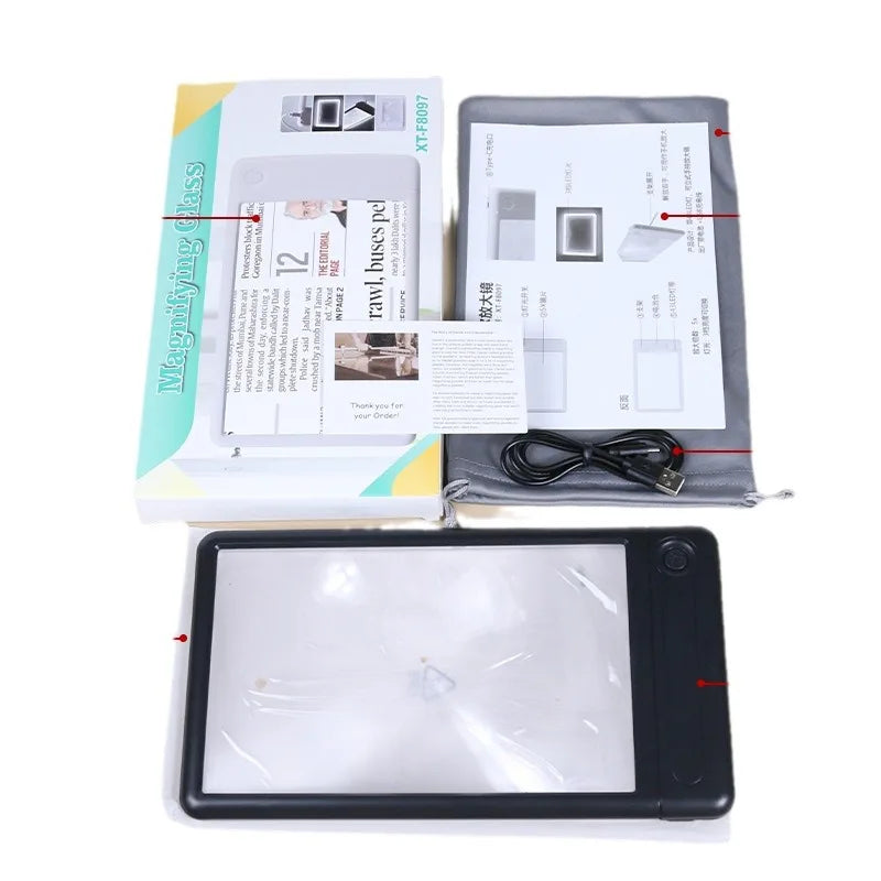 Bracket Style Handheld Reading Magnifier, Ultra Light, High-Definition Video Magnifying Glass, 43Led Light, 3-Speed Brightness Peaceful Pleasures Health and Wellness black