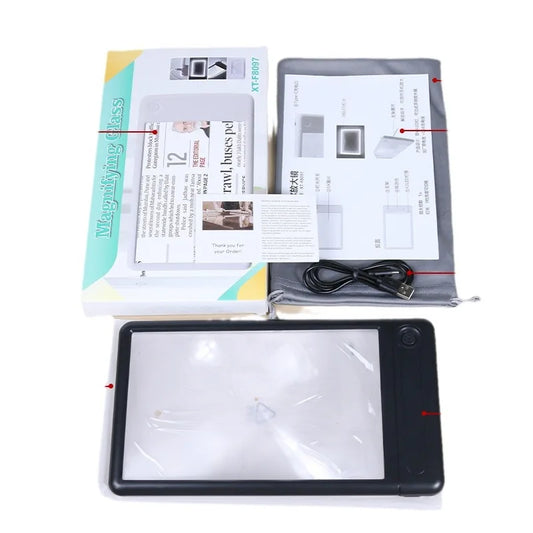 Bracket Style Handheld Reading Magnifier, Ultra Light, High-Definition Video Magnifying Glass, 43Led Light, 3-Speed Brightness Peaceful Pleasures Health and Wellness black