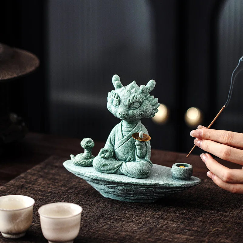 Alabaster Dragon-Snake Tea Pet & Incense Base | Feng Shui Decor Feng Shui Figurine Peaceful Pleasures Health and Wellness