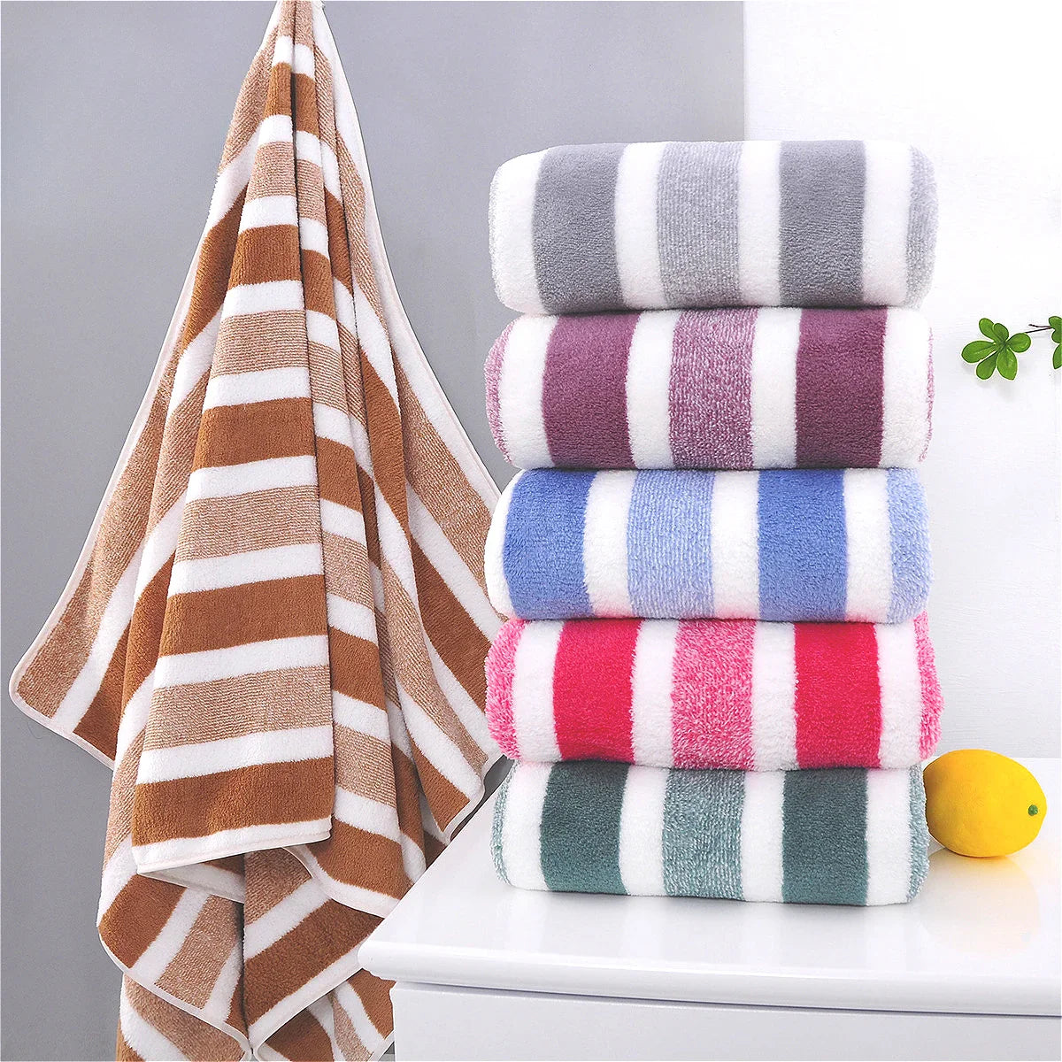 2-Pack Quick-Dry Striped Bath & Hand Towel Set | Soft & Absorbent