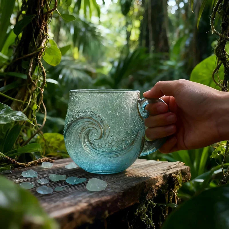 Sea Glass Wave Mug 12 oz – Handblown Ocean Wave Glass Cup