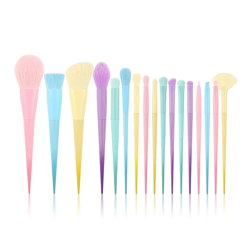 17-Piece Makeup Brush Set in Candy Colored Macaron Shades: Powder Brush, Eyebrow Brush, and More Peaceful Pleasures Health and Wellness